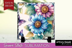 Spring Blossom Slate PNG - Flowers Square Slate Sublimation Product Image 1