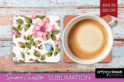 Spring Flowers Square Coaster - Floral Coaster PNG Product Image 1