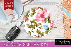Spring Flowers Car Coaster - Floral Coaster PNG Sublimation Product Image 1