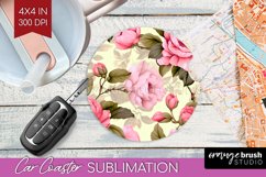 Spring Flowers Car Coaster - Floral Coaster PNG Sublimation Product Image 1