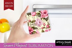 Spring Flowers Magnet Sublimation - Floral Square Magnet PNG Product Image 1