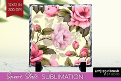 Spring Flowers Slate PNG - Floral Square Slate Sublimation Product Image 1