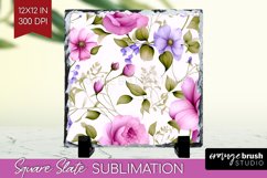 Spring Flowers Slate PNG - Floral Square Slate Sublimation Product Image 1