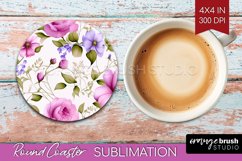 Spring Flowers Round Coaster - Floral Coaster PNG Product Image 1