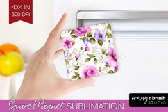 Spring Flowers Magnet Sublimation - Floral Square Magnet PNG Product Image 1