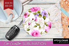 Spring Flowers Car Coaster - Floral Coaster PNG Sublimation Product Image 1