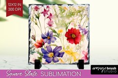 Spring Flowers Slate PNG - Floral Square Slate Sublimation Product Image 1