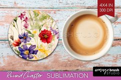 Spring Flowers Round Coaster - Floral Coaster PNG Product Image 1