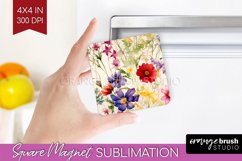 Spring Flowers Magnet Sublimation - Floral Square Magnet PNG Product Image 1