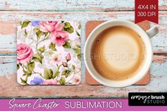 Spring Flowers Square Coaster - Floral Coaster PNG Product Image 1