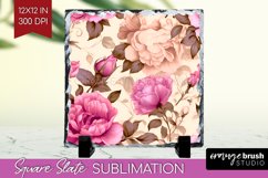 Spring Flowers Slate PNG - Floral Square Slate Sublimation Product Image 1