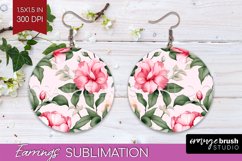 Spring Flowers Round Earrings - Floral PNG Sublimation Product Image 1