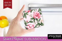 Spring Flowers Magnet Sublimation - Floral Square Magnet PNG Product Image 1