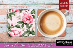 Spring Flowers Square Coaster - Floral Coaster PNG Product Image 1
