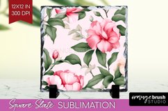 Spring Flowers Slate PNG - Floral Square Slate Sublimation Product Image 1