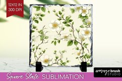 Spring Flowers Slate PNG - Floral Square Slate Sublimation Product Image 1