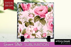 Spring Flowers Slate PNG - Floral Square Slate Sublimation Product Image 1