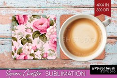 Spring Flowers Square Coaster - Floral Coaster PNG Product Image 1