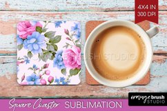 Spring Flowers Square Coaster - Floral Coaster PNG Product Image 1