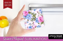 Spring Flowers Magnet Sublimation - Floral Square Magnet PNG Product Image 1