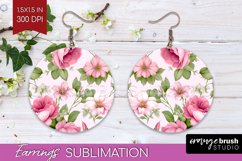 Spring Flowers Round Earrings - Floral PNG Sublimation Product Image 1