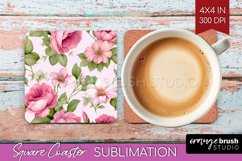 Spring Flowers Square Coaster - Floral Coaster PNG Product Image 1