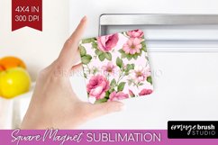 Spring Flowers Magnet Sublimation - Floral Square Magnet PNG Product Image 1