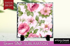 Spring Flowers Slate PNG - Floral Square Slate Sublimation Product Image 1