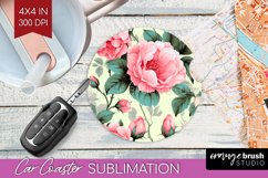 Spring Flowers Car Coaster - Floral Coaster PNG Sublimation Product Image 1