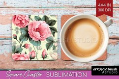 Spring Flowers Square Coaster - Floral Coaster PNG Product Image 1