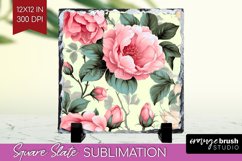 Spring Flowers Slate PNG - Floral Square Slate Sublimation Product Image 1