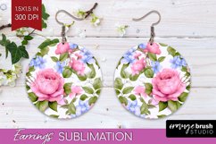 Spring Flowers Round Earrings - Floral PNG Sublimation Product Image 1