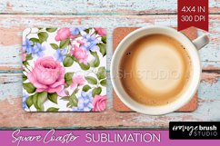 Spring Flowers Square Coaster - Floral Coaster PNG Product Image 1