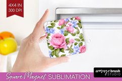 Spring Flowers Magnet Sublimation - Floral Square Magnet PNG Product Image 1