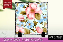 Spring Flowers Slate PNG - Floral Square Slate Sublimation Product Image 1