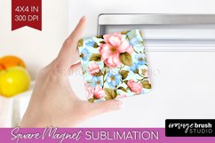 Spring Flowers Magnet Sublimation - Floral Square Magnet PNG Product Image 1