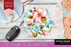 Spring Flowers Car Coaster - Floral Coaster PNG Sublimation Product Image 1