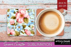 Spring Flowers Square Coaster - Floral Coaster PNG Product Image 1