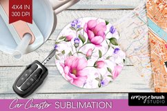 Spring Flowers Car Coaster - Floral Coaster PNG Sublimation Product Image 1