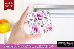 Spring Flowers Magnet Sublimation - Floral Square Magnet PNG Product Image 1