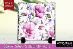 Spring Flowers Slate PNG - Floral Square Slate Sublimation Product Image 1