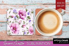 Spring Flowers Square Coaster - Floral Coaster PNG Product Image 1