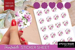 Spring Flowers Round Sticker - Floral Printable Sticker Product Image 1