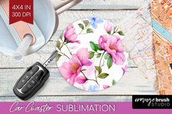 Spring Flowers Car Coaster - Floral Coaster PNG Sublimation Product Image 1