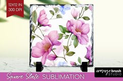 Spring Flowers Slate PNG - Floral Square Slate Sublimation Product Image 1