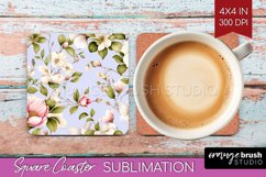 Spring Flowers Square Coaster - Floral Coaster PNG Product Image 1