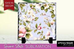 Spring Flowers Slate PNG - Floral Square Slate Sublimation Product Image 1