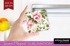 Spring Flowers Magnet Sublimation - Floral Square Magnet PNG Product Image 1