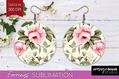 Spring Flowers Round Earrings - Floral PNG Sublimation Product Image 1