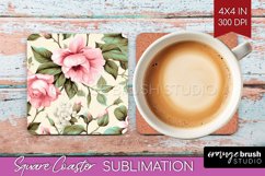 Spring Flowers Square Coaster - Floral Coaster PNG Product Image 1